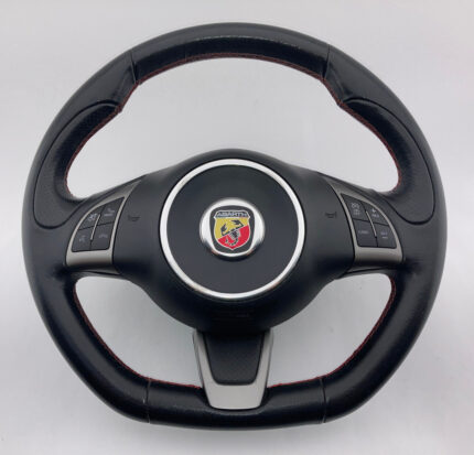 2013-2017 Fiat 500 Abarth Black Leather Steering Wheel w/ Airbag / Manual / F5023