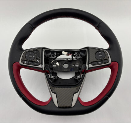 2017-2019 FK8 Honda Civic Type R Black / Red Leather Steering Wheel w/ Controls / TR106